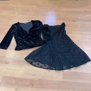 Beautiful Velvet Faux Wrap top with Sequined Lace Skirt